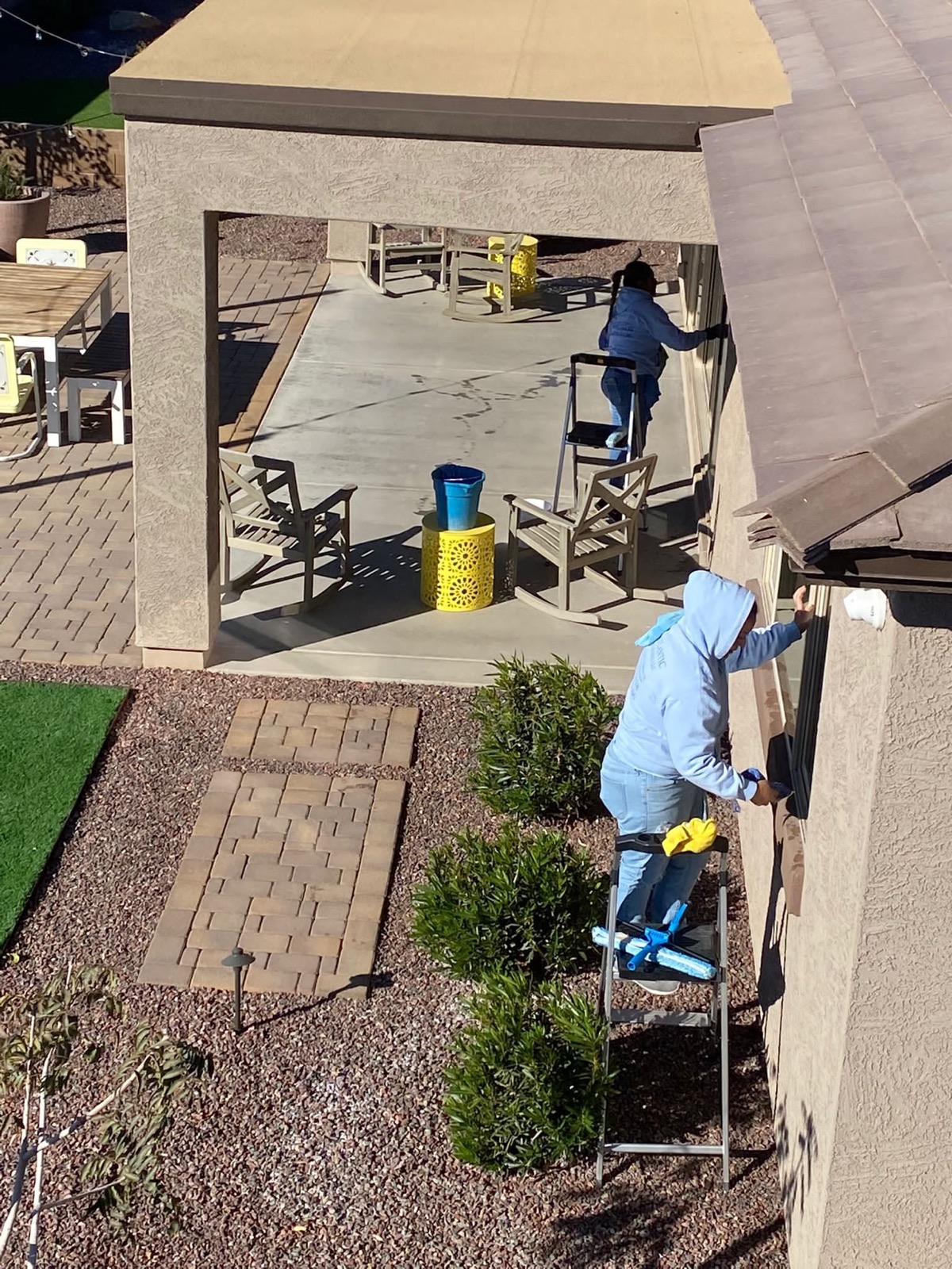 Cleaning a backyard patio
